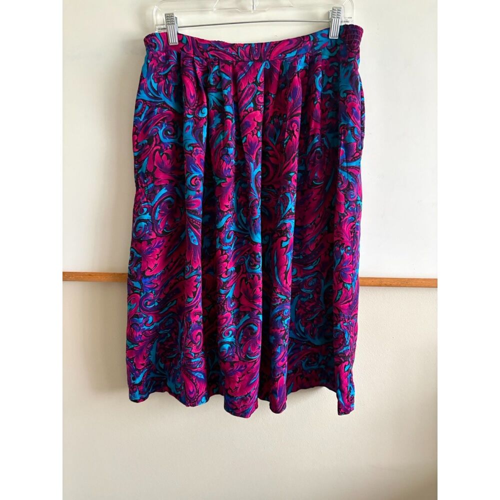 Vintage Bold Paisley Pleated Midi Skirt (Size 16)